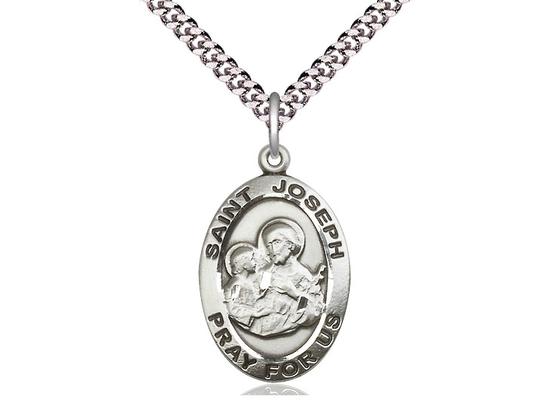 St. Joseph Oval Medal (1") with 24" chain - Unique Catholic Gifts