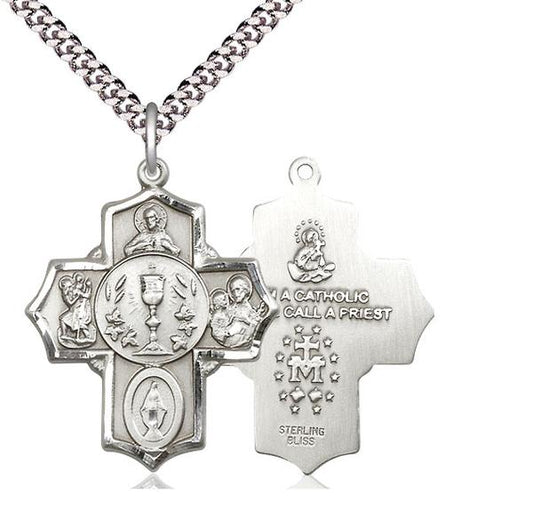 Sterling Silver First Communion 4-Way Chalice Cross 3/4" with 24" chain - Unique Catholic Gifts