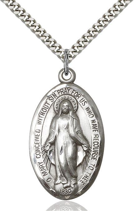 Large Sterling Silver Miraculous Medal 1 3/4" with 24" chain - Unique Catholic Gifts