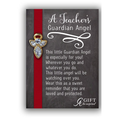 Gold Teacher Guard Angel Pin W/crystal Gift - Unique Catholic Gifts