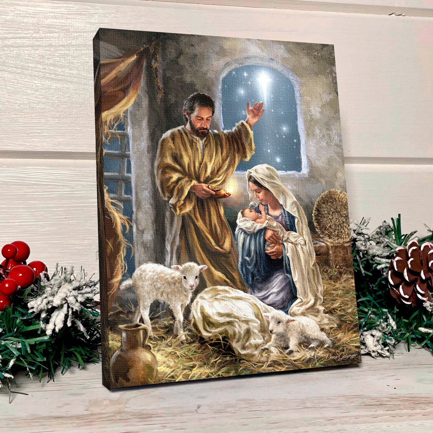 The KIng is Born Lighted Mini Tabletop Canvas Picture 8 x 6" - Unique Catholic Gifts