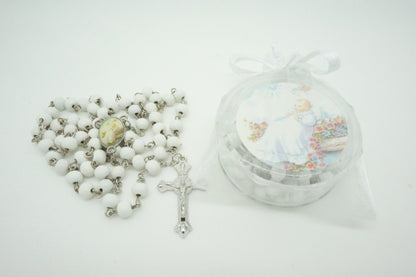 12 Baptism White Scented Rosaries with Organza Bags - Unique Catholic Gifts