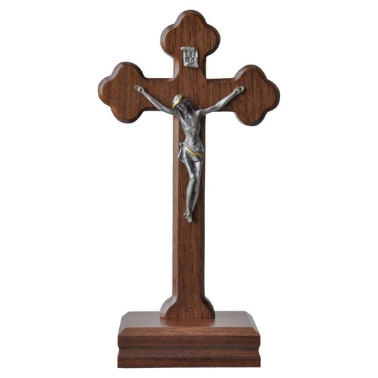 Walnut Standing Crucifix (9") - Unique Catholic Gifts