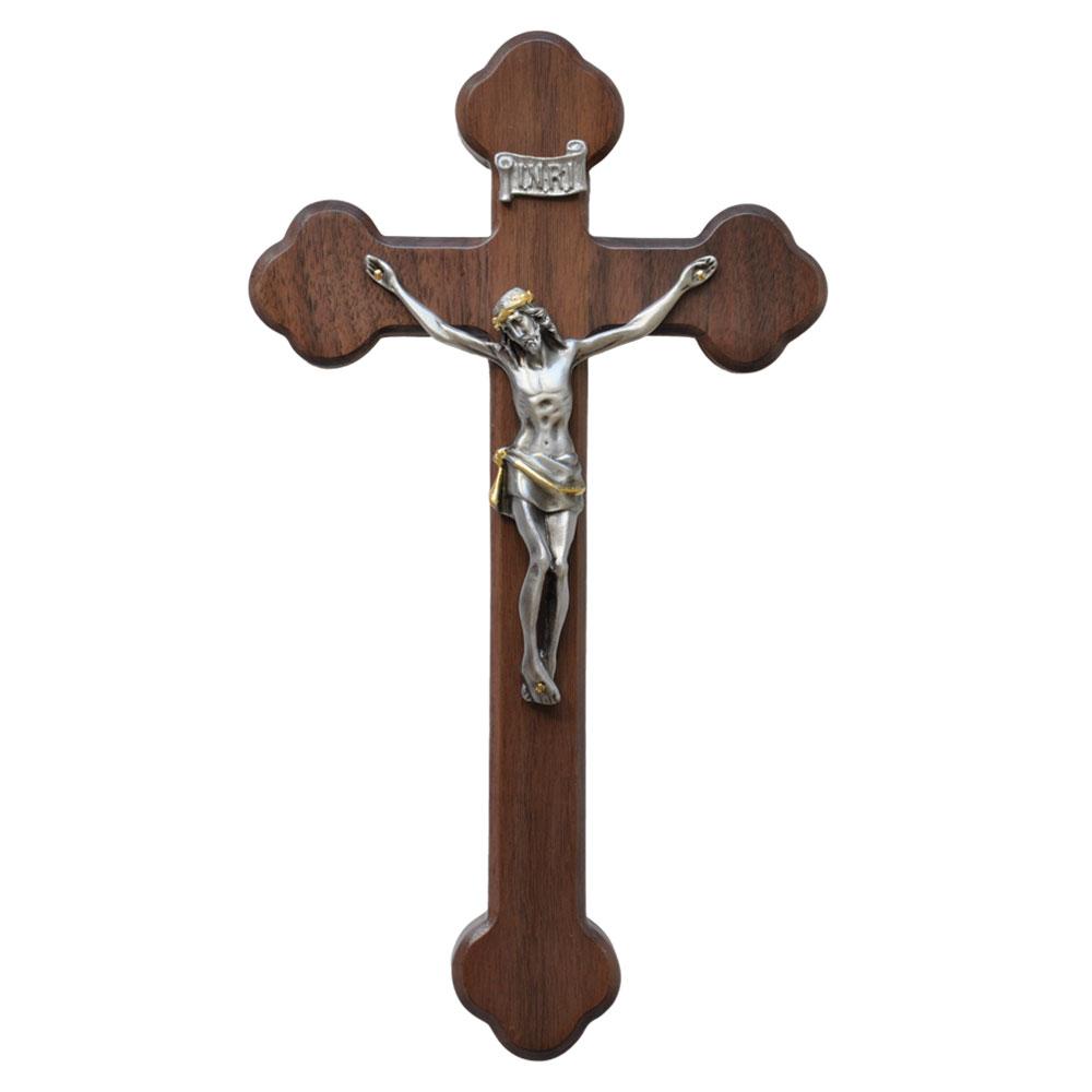 Walnut Wall Crucifix 10" - Unique Catholic Gifts