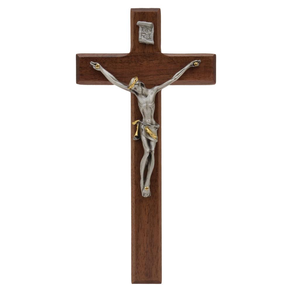 Walnut Wall Crucifix (7") - Unique Catholic Gifts