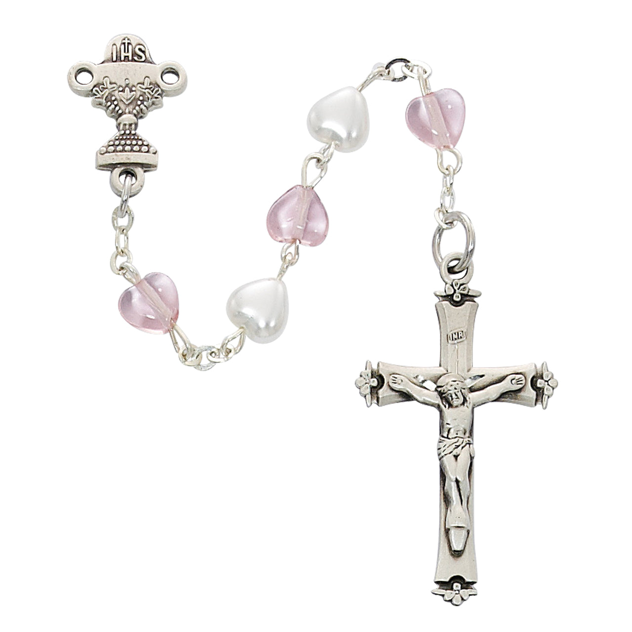 Rhodium White and Pink Chalice Rosary - Unique Catholic Gifts