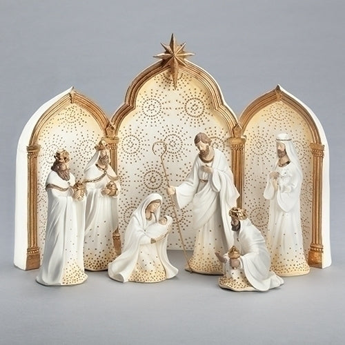 Winter Christmas Triptych Nativity 11" Gold - Unique Catholic Gifts