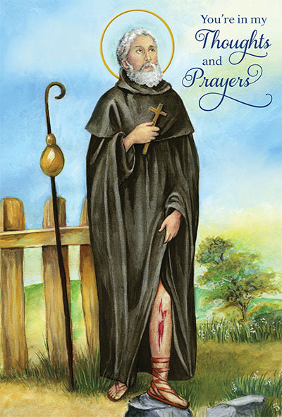 You are in My Thoughts and My Prayers St. Peregrine Greeting Card - Unique Catholic Gifts