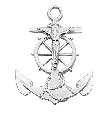 (L422)Sterling Silver Anchor Crucfx 24" - Unique Catholic Gifts