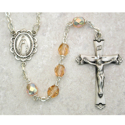 (875l-rsf) Ss 6mm Rose/october Rosary - Unique Catholic Gifts