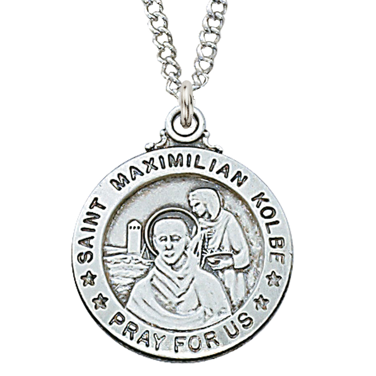 (L600mx) Sterling Silver St. Max Kolbe 20" Chain & Box - Unique Catholic Gifts