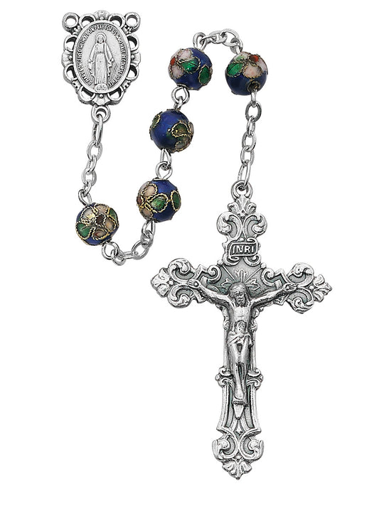 (766sf) 7mm Blue Real Cloisonne Rosary - Unique Catholic Gifts