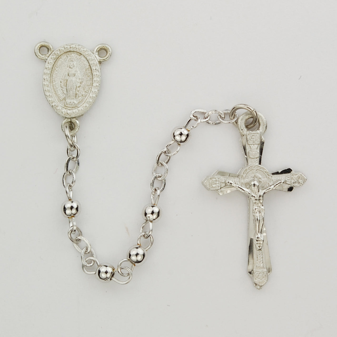 (207rg) 3mm Rhodium Plated Rosary - Unique Catholic Gifts