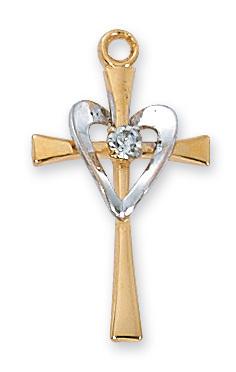 Gold over Sterling Silver with Silver Heart(15/16") on 18" Gold plated chain - Unique Catholic Gifts