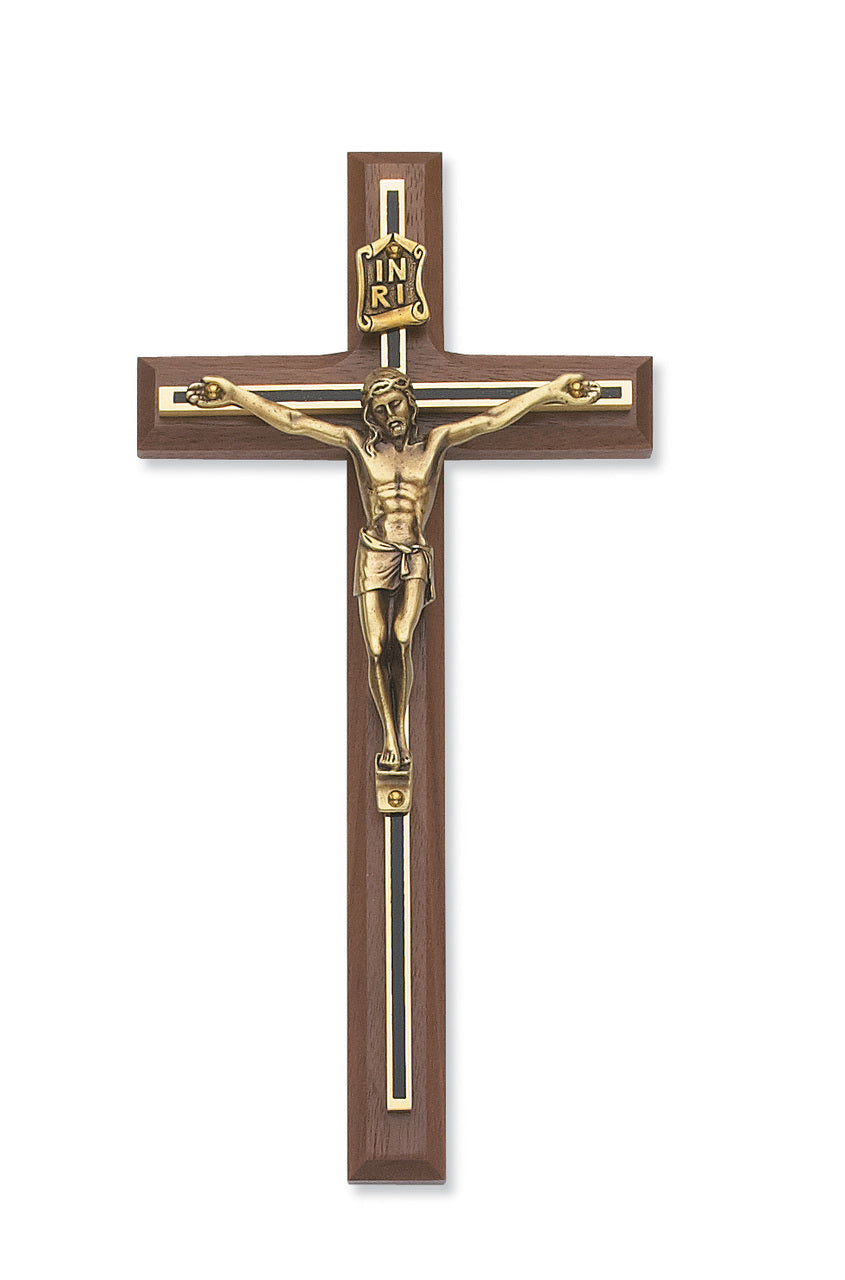 (79-02189) 8" Walnut Cfx Blk/gld Overlay - Unique Catholic Gifts