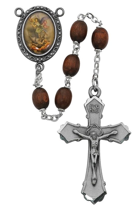 (R204df) 6x8mm Brown St. Michael Rosary - Unique Catholic Gifts