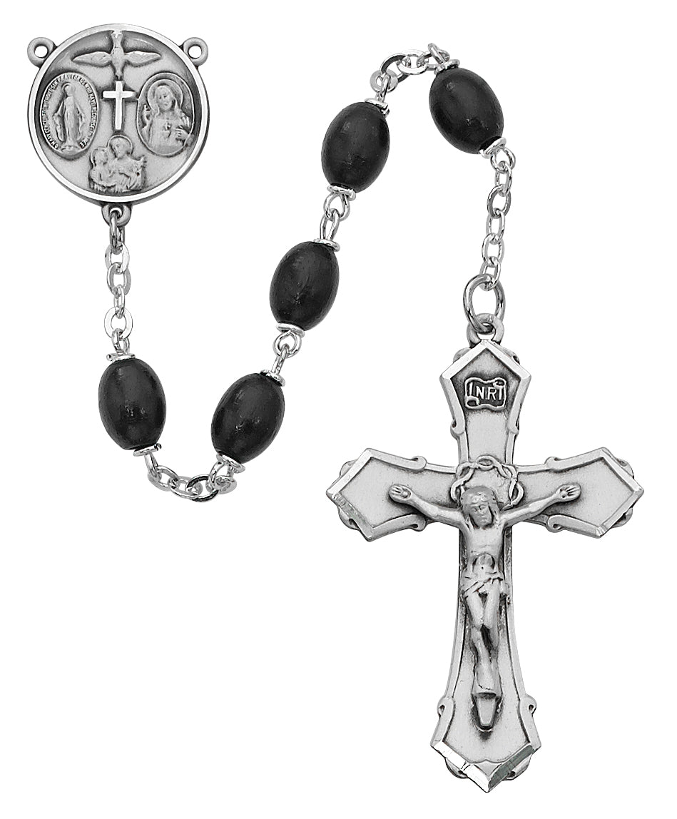 (139d-bkf) 6x8mm Black Wood Rosary - Unique Catholic Gifts