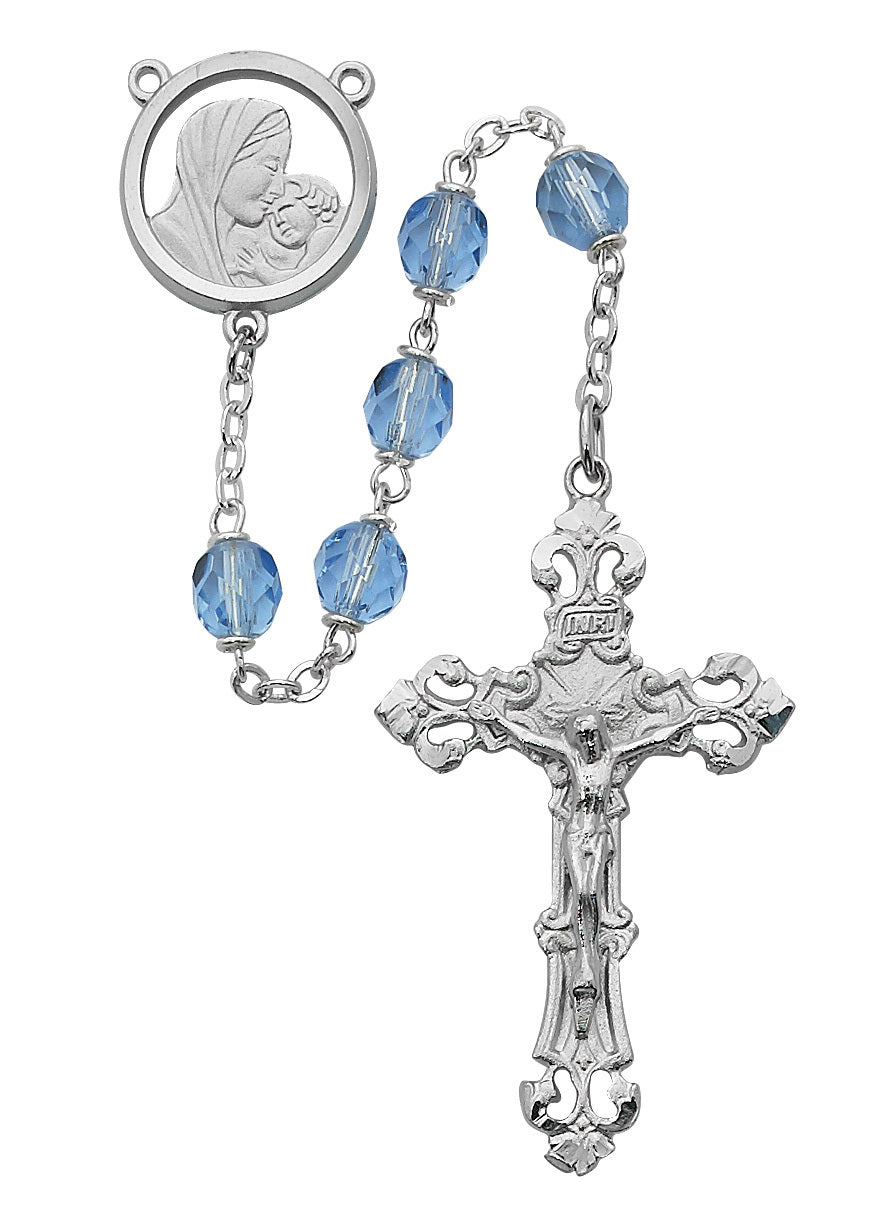 (596rf) 7mm Blue Glass Rosary - Unique Catholic Gifts