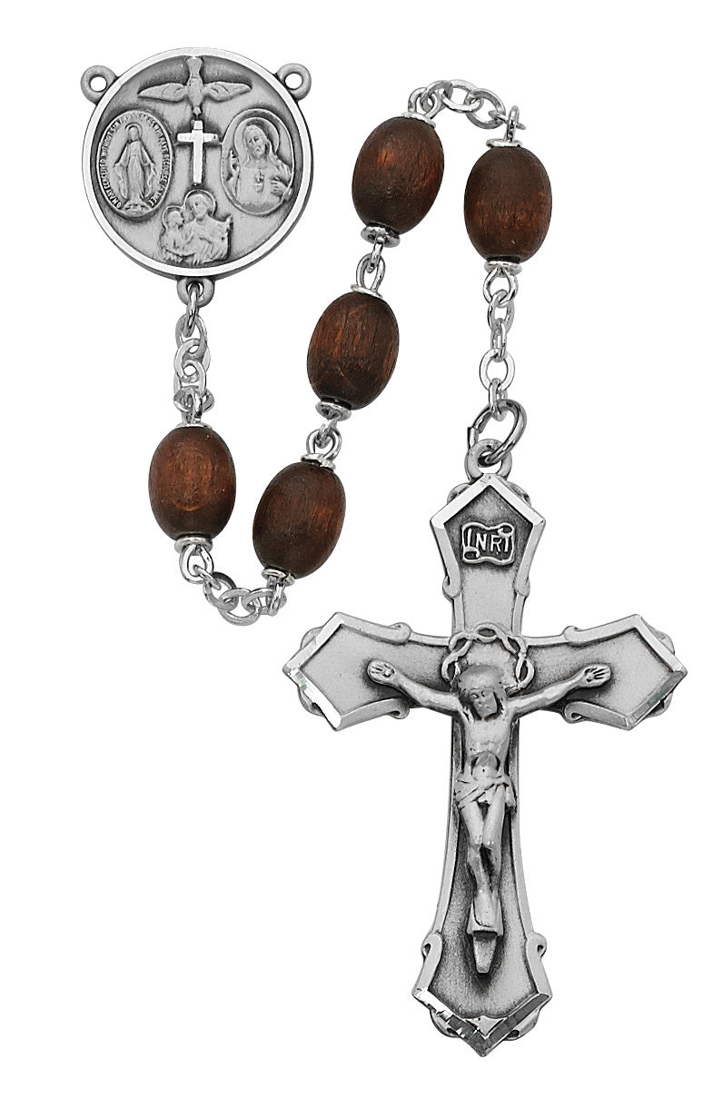 (139l-brf) Ss 6x8mm Brown Wood Rosary - Unique Catholic Gifts