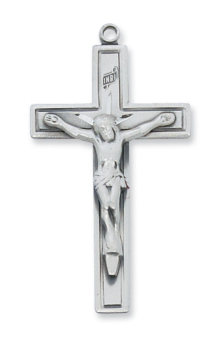 (L8041)Sterling Silver Crucifix 24" Chain and Box - Unique Catholic Gifts