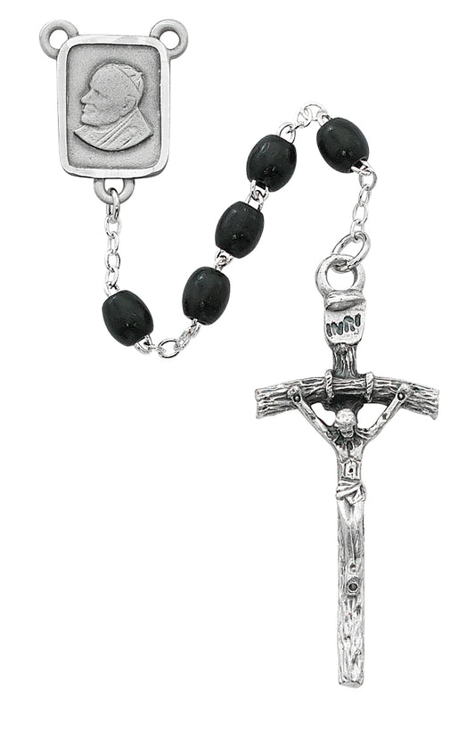 (941df) 4x6mm Black Wood Papal Rosary - Unique Catholic Gifts