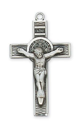 Sterling Silver St Benedict Crucifix (1 1/2") on 18 chain - Unique Catholic Gifts