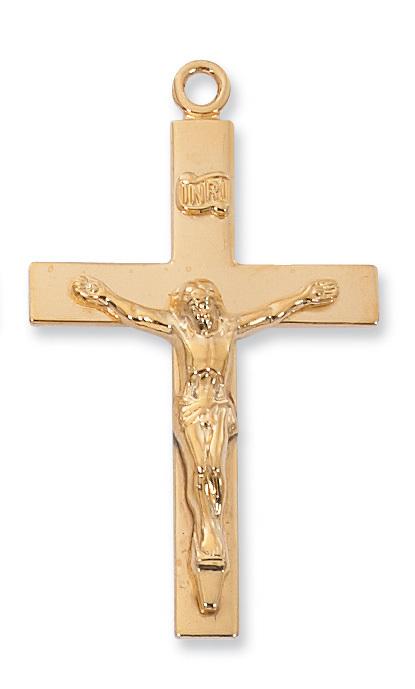 Gold over Sterling Silver Lord's Prayer Crucifix (1 11/16") on 24" Gold plated chain - Unique Catholic Gifts