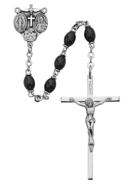 (136lf) Ss 4x6mm Black Glass Oval Rsy - Unique Catholic Gifts