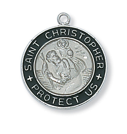 (L2014bw) Ss Blk/wht Enameled Chris Ch&b - Unique Catholic Gifts