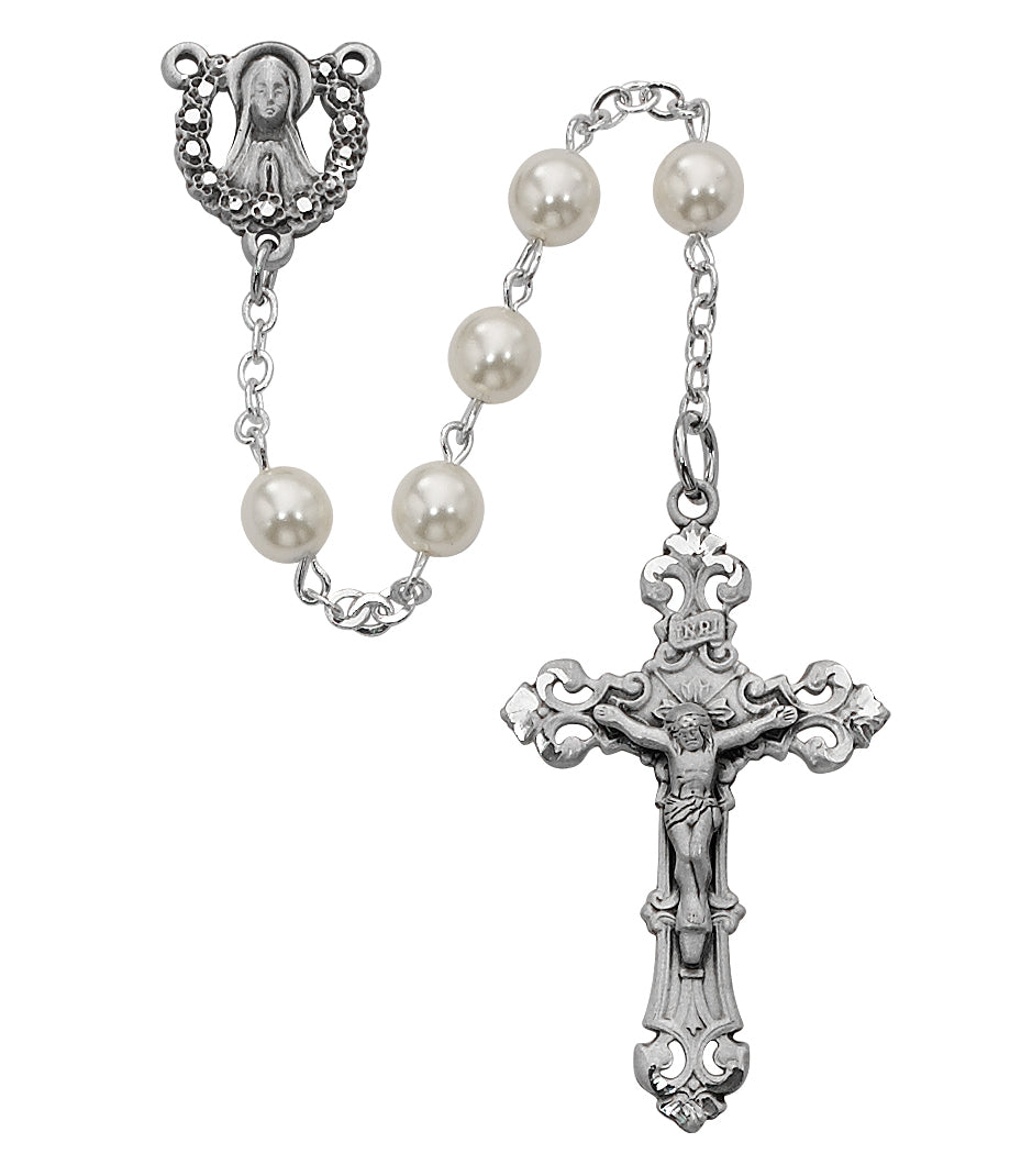 (R274lf) Ss 6mm Pearl Rosary - Unique Catholic Gifts