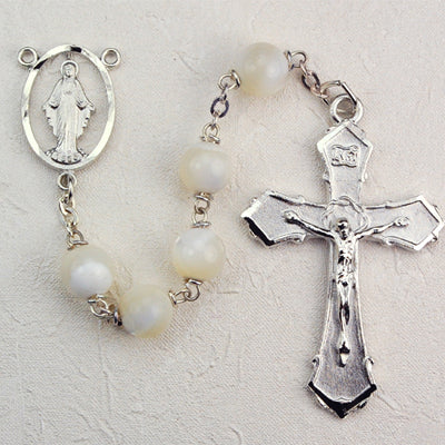 (R275rf) 8mm Mother of Pearl Rosary - Unique Catholic Gifts