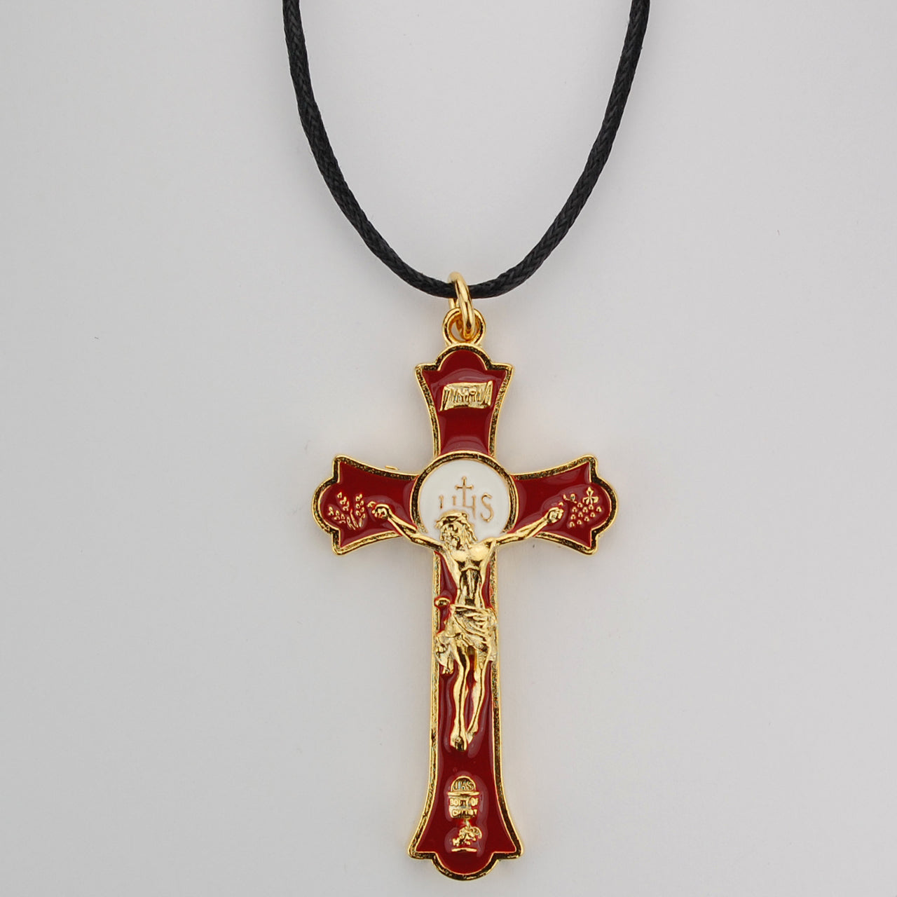 (H9156-rdc) Gp 2" Red Holy Mass Crucifix - Unique Catholic Gifts