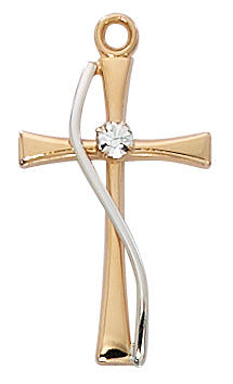 Rose Gold and Sterling Silver Cross with Crystal Stone (1") - Unique Catholic Gifts