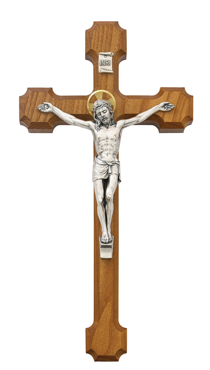 (80-104) 10" Walnut Crucifix W/halo - Unique Catholic Gifts