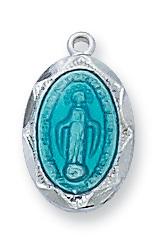 Sterling Silver and Blue Enamel Miraculous Medal  (9/16") - Unique Catholic Gifts