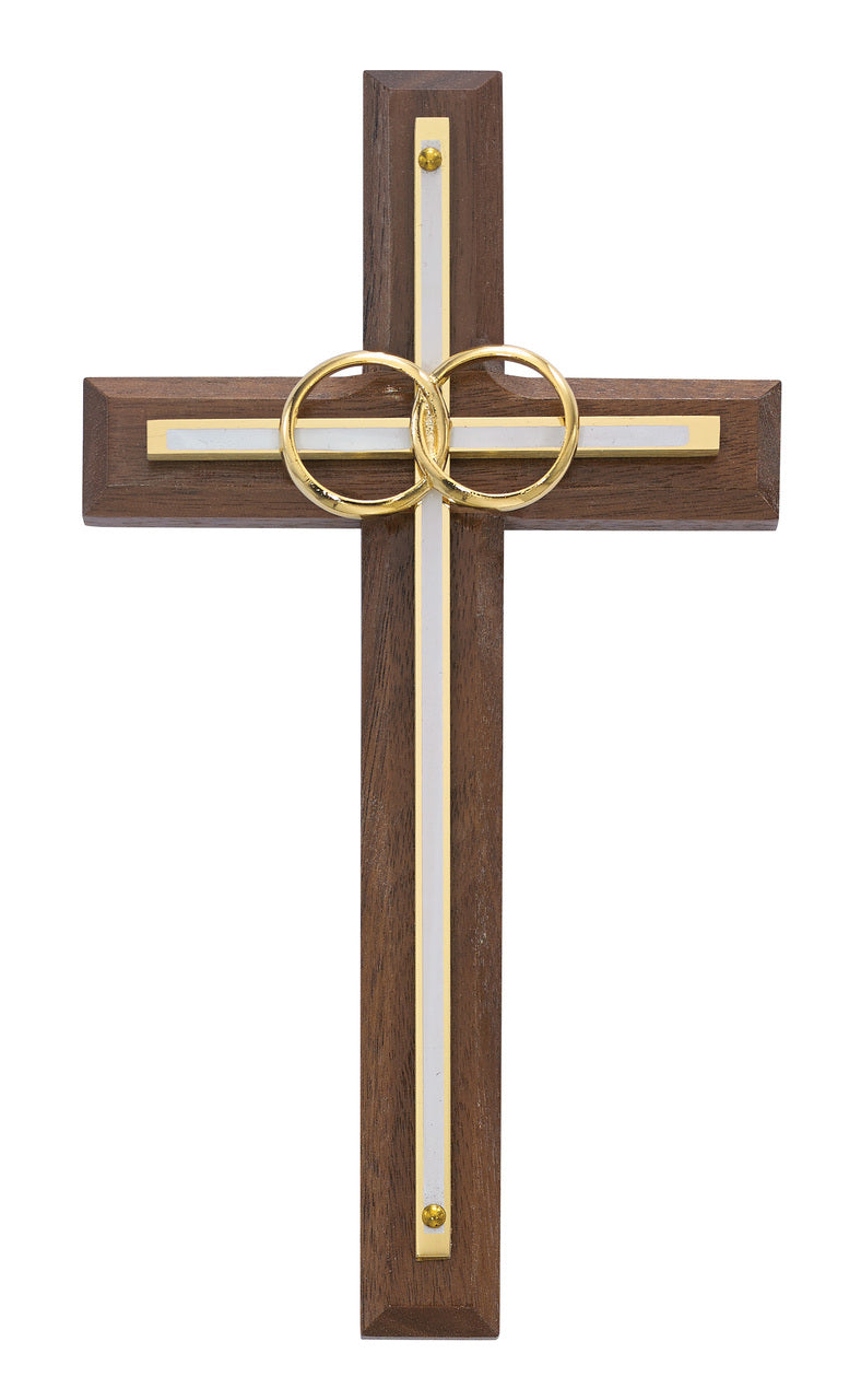 (71-12) 6 1/2" Walnut/white Wed Cross - Unique Catholic Gifts