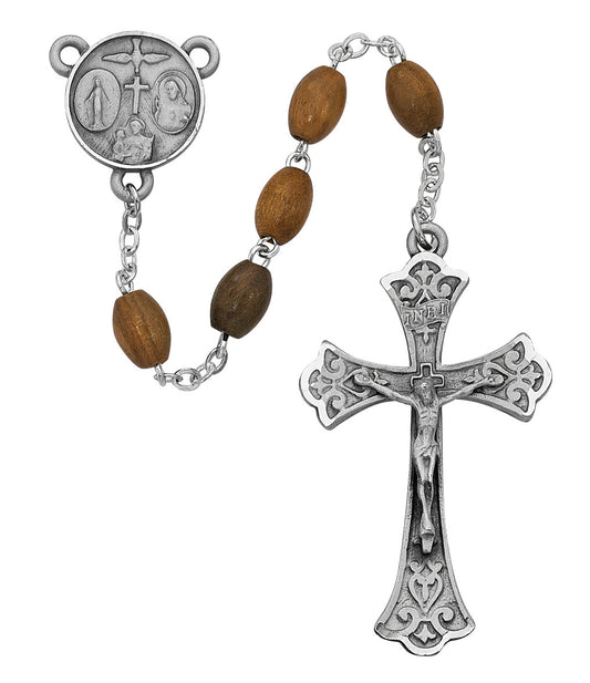 (172lf) Ss 5x7mm Olive Wood Rosary - Unique Catholic Gifts