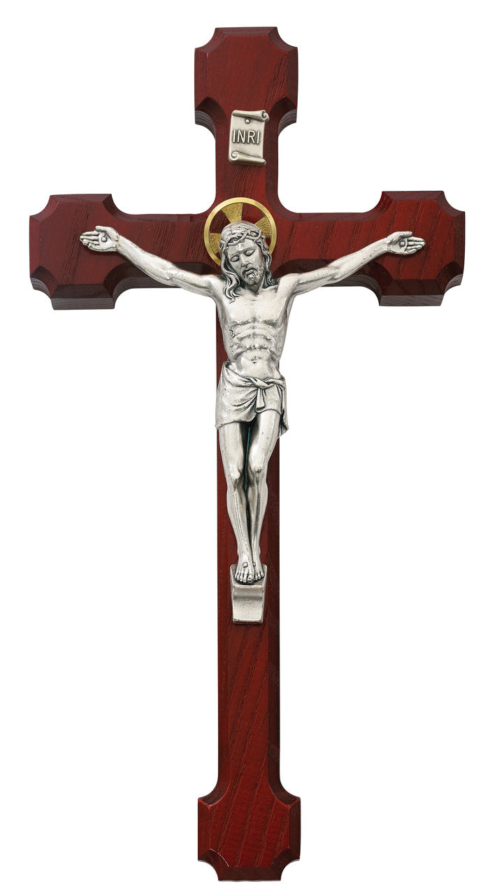 (79-42492) 10" Cherry Crucifix W/halo Sil - Unique Catholic Gifts