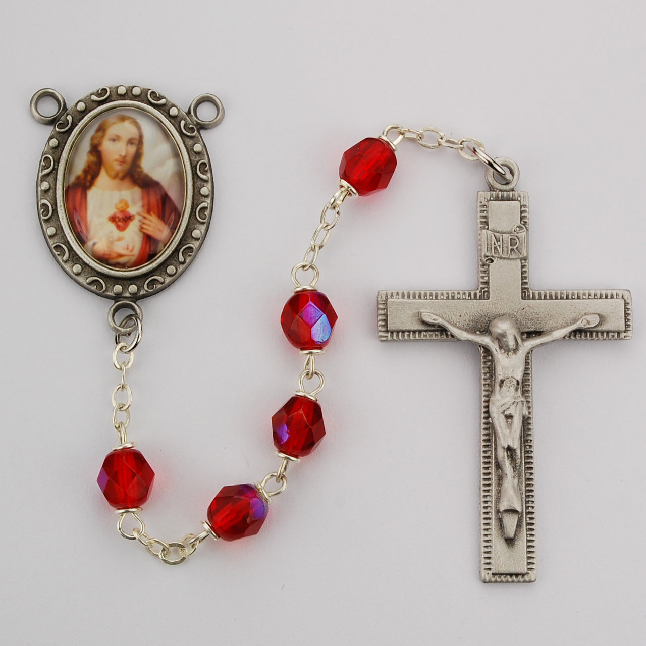 (R220df) 6mm Red Sacred Heart Rosary - Unique Catholic Gifts