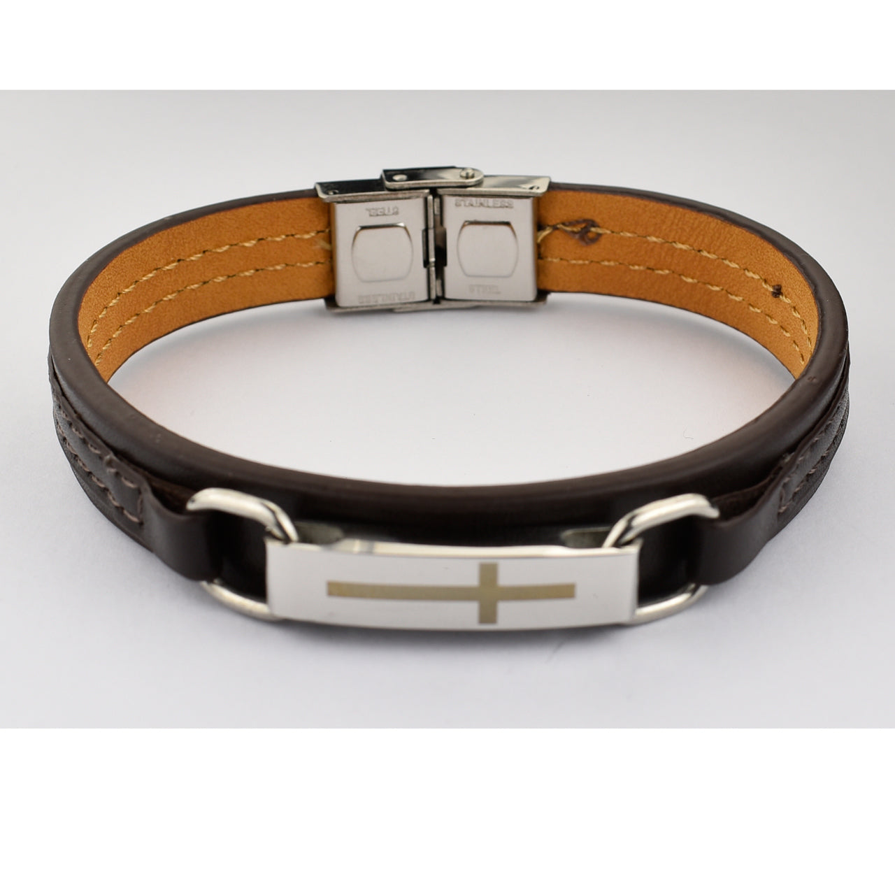 (Br962) Men's Leather Brac W/cross - Unique Catholic Gifts