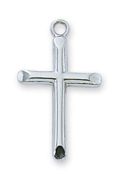 (L8004)Sterling Silver Cross (13/16") on 18" chain - Unique Catholic Gifts