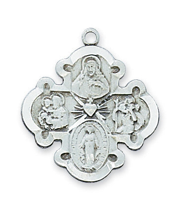 (LC4S) Sterling Silver 4-way Medal 18 Chain and Box - Unique Catholic Gifts