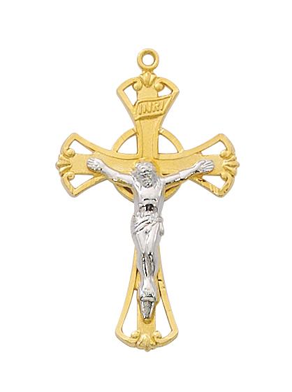 Gold over Sterling Silver Tutone Crucifix 1 1/4" on 18" chain. - Unique Catholic Gifts