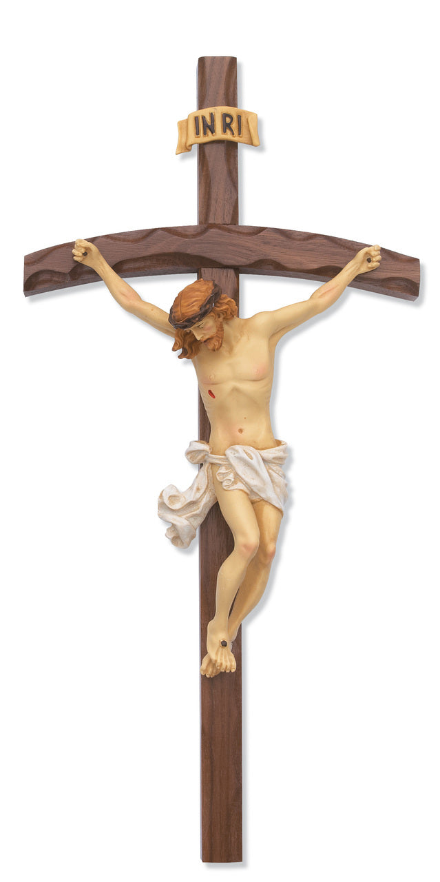 (79-32) 16" Walnut Bent Log Crucifix - Unique Catholic Gifts