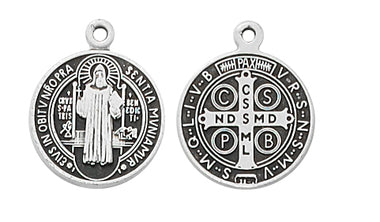 St. Benedict Medal for Baby/Child (1/2") on 13" Rhodium Plated Chain - Unique Catholic Gifts