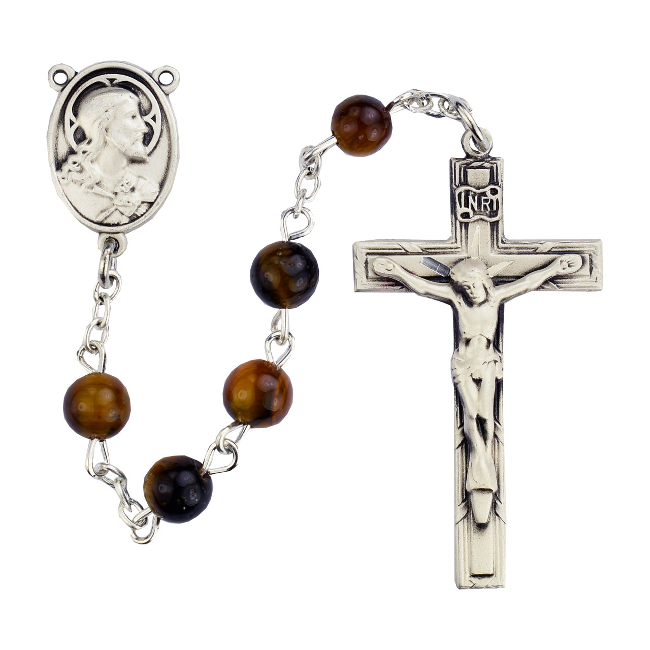 (R376lf) 4x6mm Ss Brown Rosary - Unique Catholic Gifts