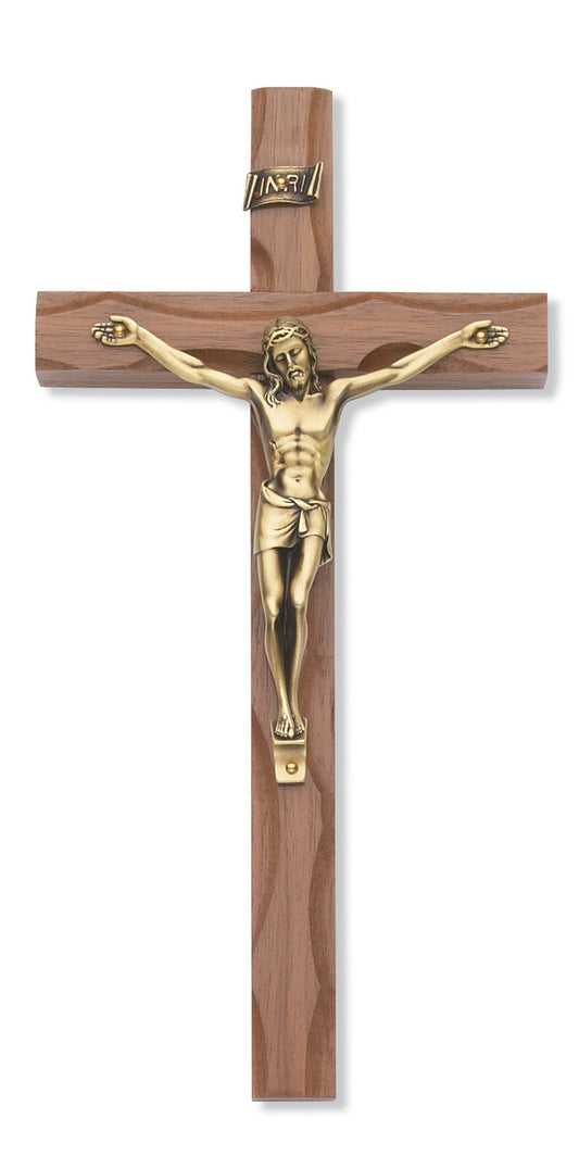 (79-42481) 10" Carved Walnut Cfx Gold - Unique Catholic Gifts