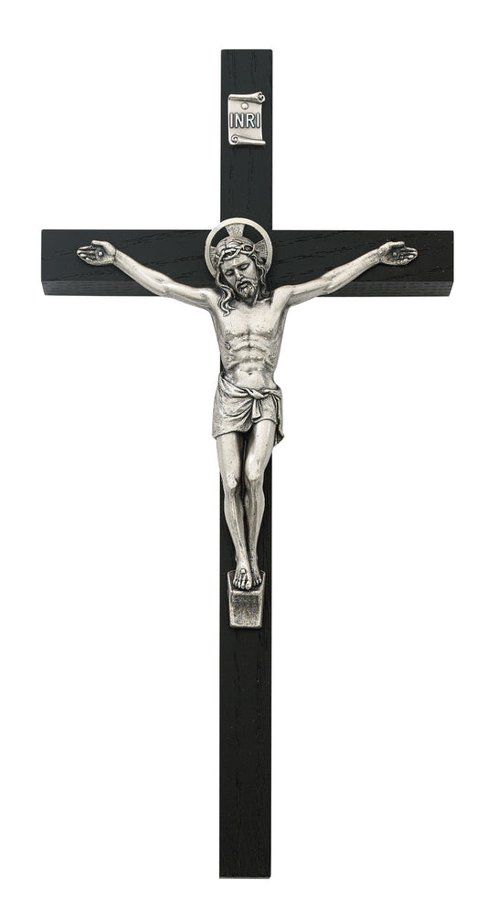 (80-99) 8" Black Crucifix Silver Corp - Unique Catholic Gifts