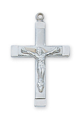 (L8068)Sterling Silver Crucifix 18" Chain and Box - Unique Catholic Gifts