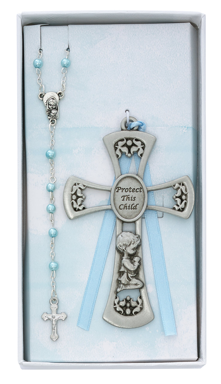 (Bs11) Pewt Boy Cross/rosry Set - Unique Catholic Gifts